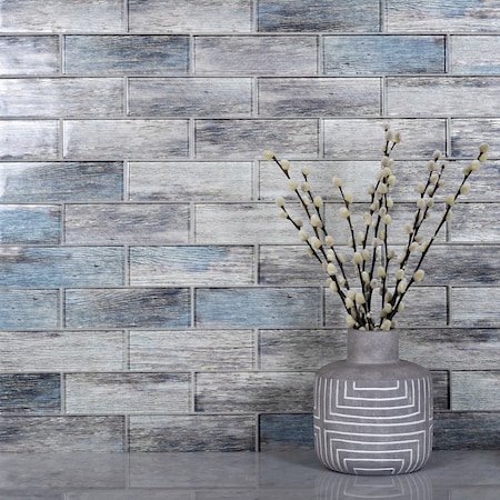 Apollo Tile Sample of Blue Wood Look Glass  11.8"x11.8" Subway Tile APLSRA9901EC50 Sample